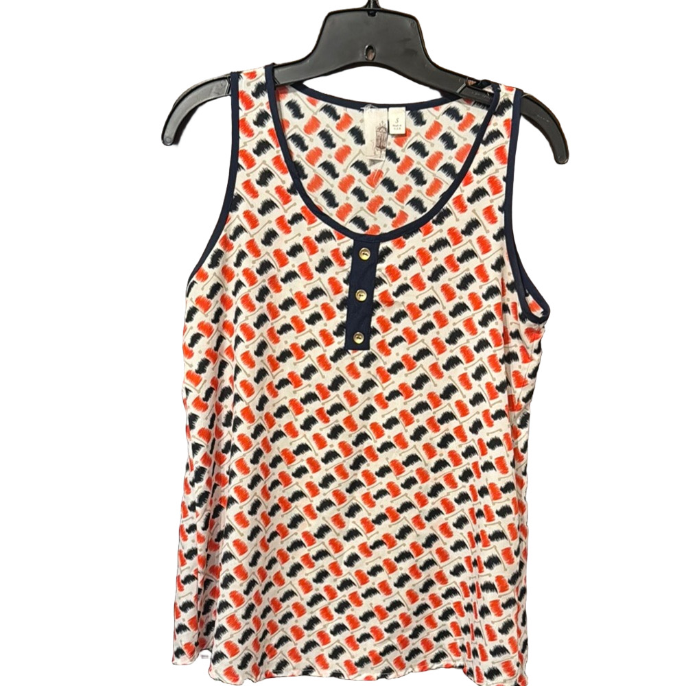 Francesca's Collections Orange White Sleeveless Tank Top Blouse with Navy Trim